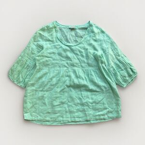 Tianello Womens Linen Shirt Shelby 3/4 Sleeve Empire Waist Mint Green Size Small